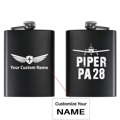 Piper PA28 & Plane aviation design on stainless hip flask, compact pocket-size flask.