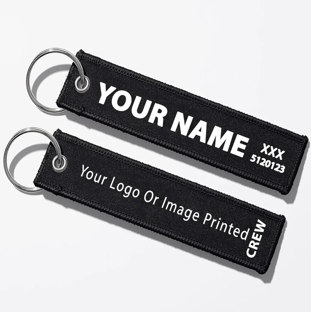 Custom Design Image Logo Cabin Crew Tag aviation Remove Before Flight key chain, aviation-tag style webbing.