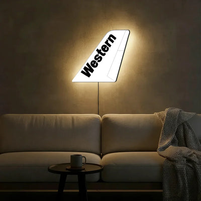 Western Airlines aviation design on durable metal with LED aircraft tail wall art.