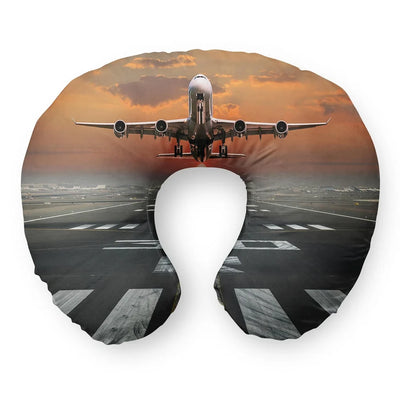 Aircraft Departing from RW30 Travel & Boppy aviation design on memory foam with soft cover travel pillow.