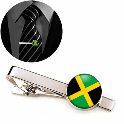 Jamaica Flag aviation tie clip, stainless steel body with engraved detail.