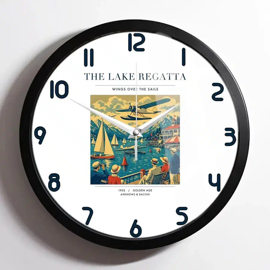 VINTAGE G4039 - The Lake Regatta - Designed Wall Clocks design on white framed