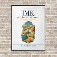 Thumbnail for Mykonos Island Airport JMK vertical canvas print - framed - white background