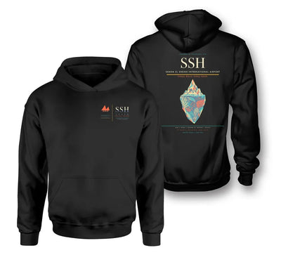 Sharm El Sheikh International Airport (SSH) design on black double-side hoodie