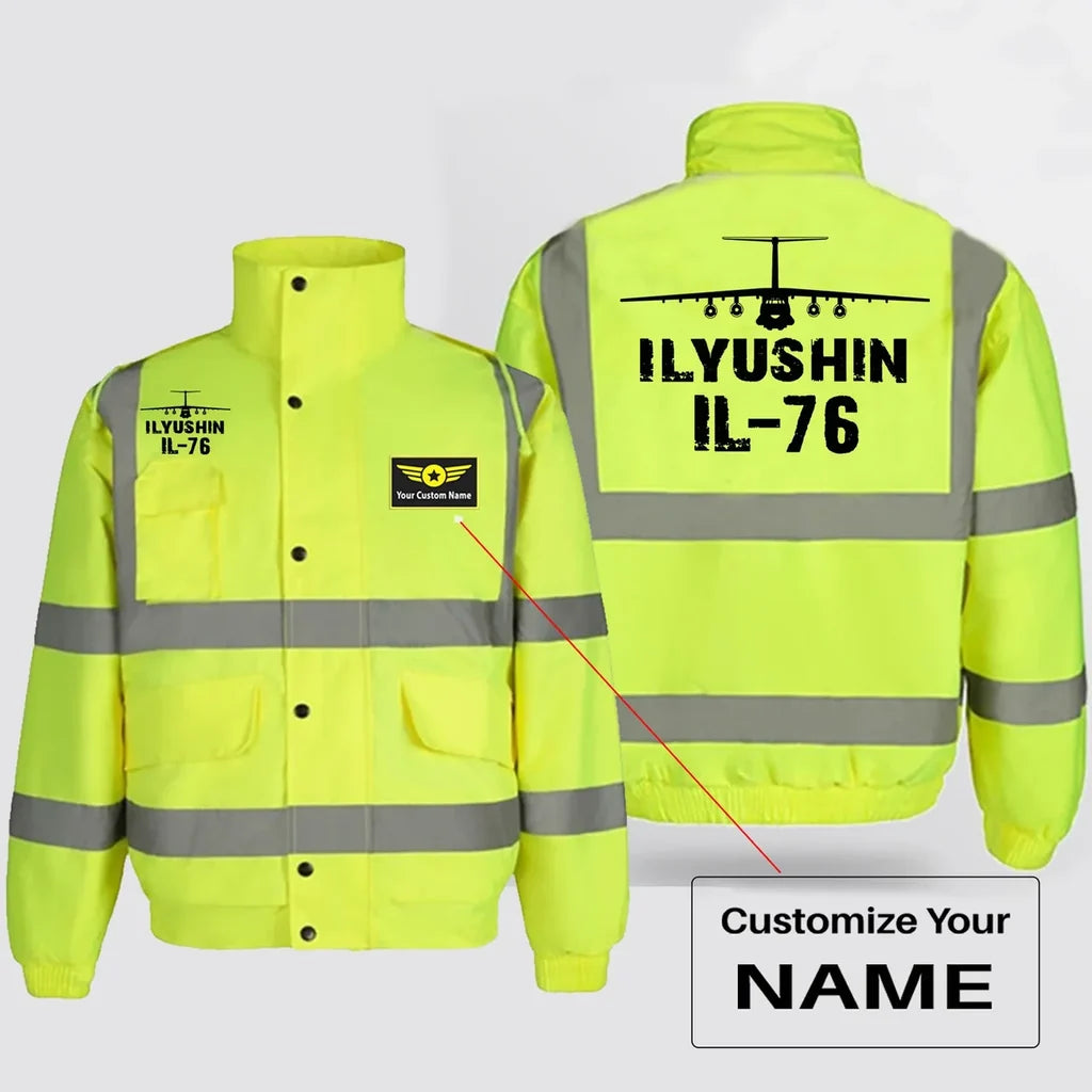ILyushin IL-76 & Plane aviation design printed on insulated shell with high-visibility reflective panels reflective winter jacket.
