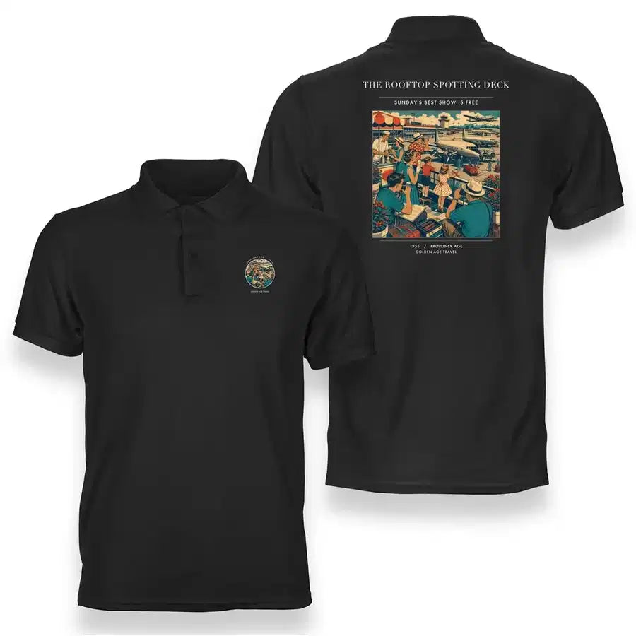 VINTAGE G4221 - The Rooftop Spotting Deck - Double-Side Polo T-Shirt design on black