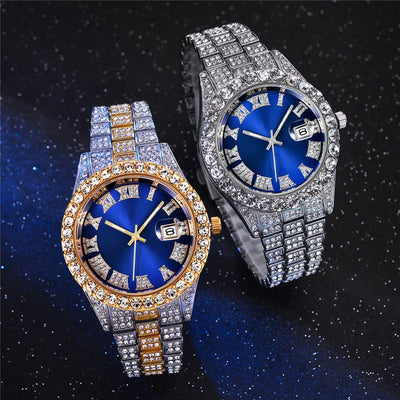 Steel Strap Roman Rhinestone Calendar Quartz Watch Fashion Male Wristwatch aviation-themed pilot watch, polished stainless st.