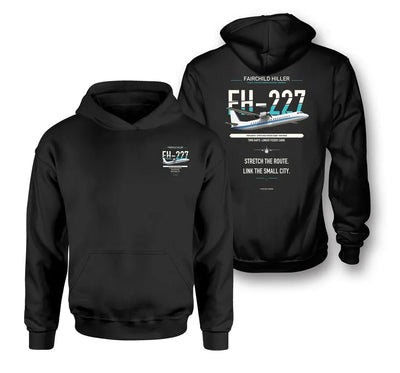 Fairchild Hiller FH-227B design on black hoodie