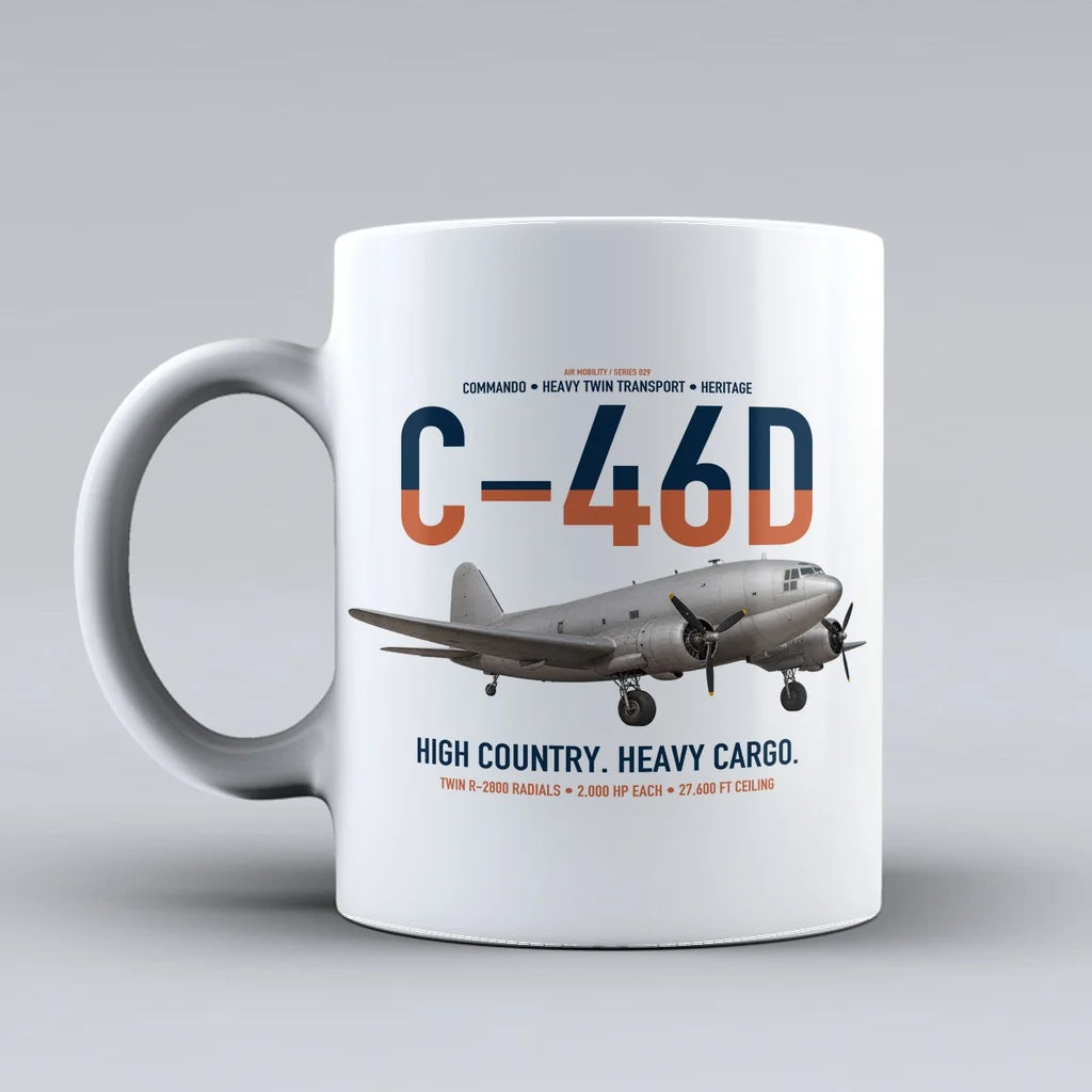 C-46D Commando design on white ceramic mug, double-side print