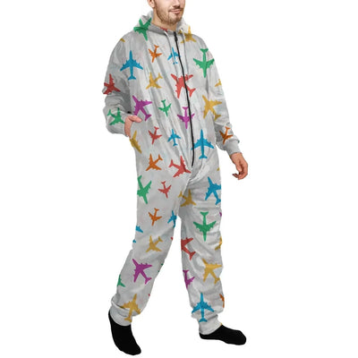 Cheerful Seamless Airplanes Jumpsuit for Men & Women aviation design on soft cotton blend jumpsuit.