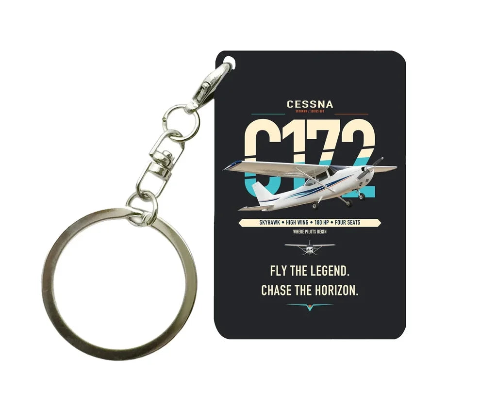 Cessna 172 Skyhawk design on black designed key chain, double-side print