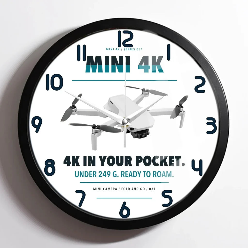 DJI Mini 4K design on white framed wall clock