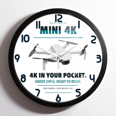 DJI Mini 4K design on white framed wall clock