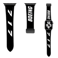 Thumbnail for Boeing 717 Flat Text leather apple watch band - black
