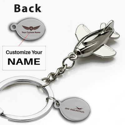 Air Mauritius Airlines aviation airplane-shape key chain in polished metal alloy.