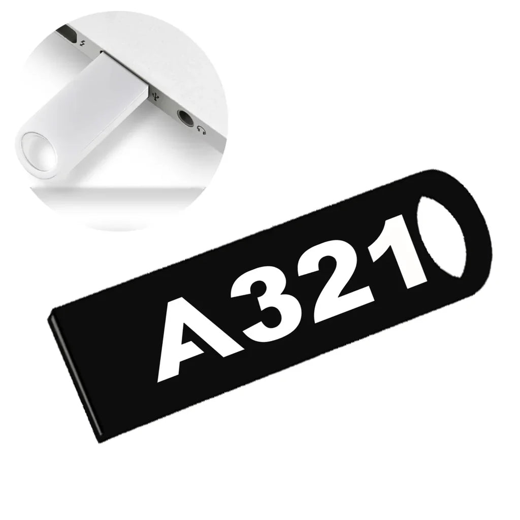 Airbus A321 Flat Text aviation design on durable waterproof casing waterproof USB device.