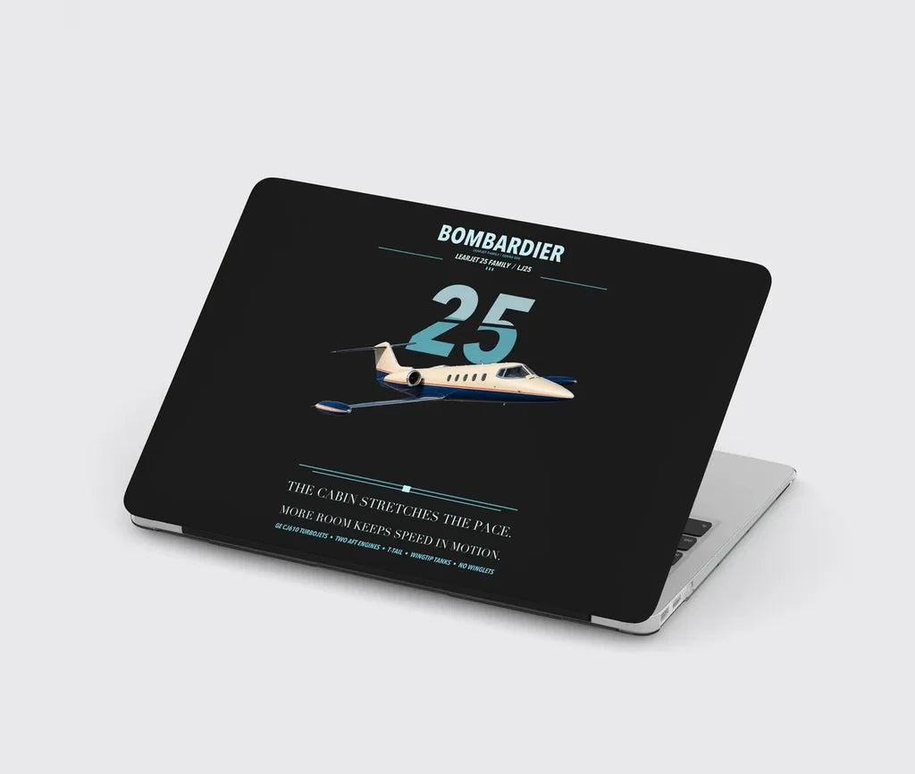 Bombardier Learjet 25 design on black MacBook case