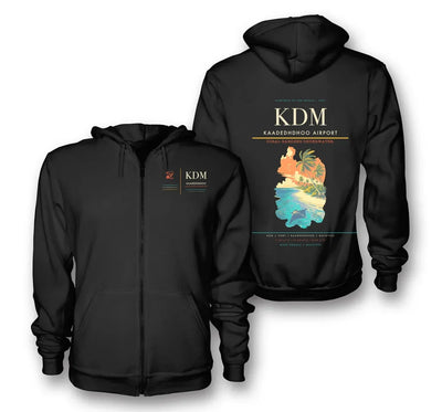 Kaadedhdhoo Airport (KDM) design on black premium zipped hoodie