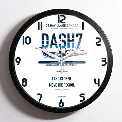de Havilland Canada DHC-7-102 Dash 7 design on white framed wall clock