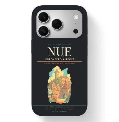 Nuremberg Airport (NUE) design on black iPhone 17 Pro MagSafe case