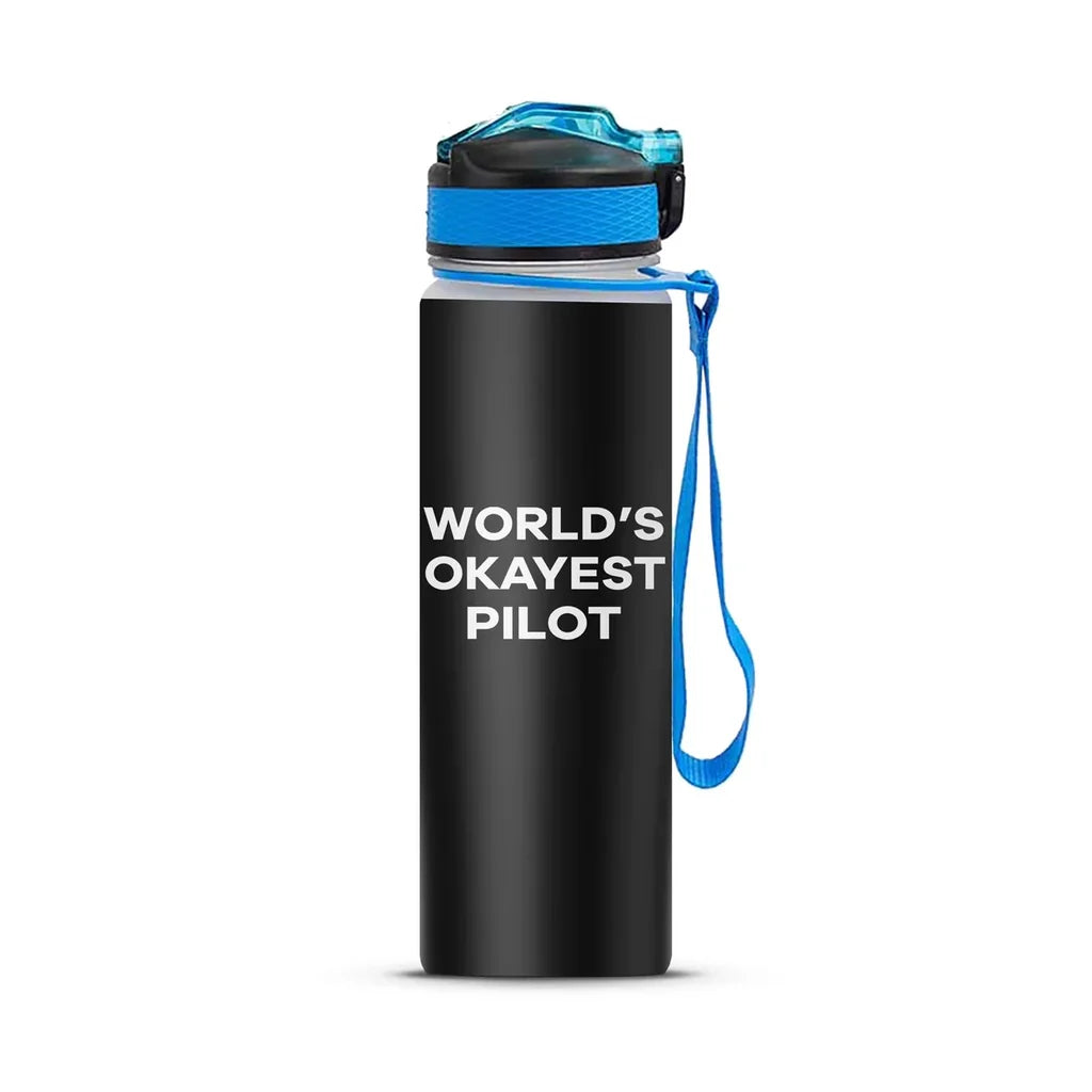 World's Okayest Pilot Sports aviation design on sport kettle, insulated bottle with sport spout.