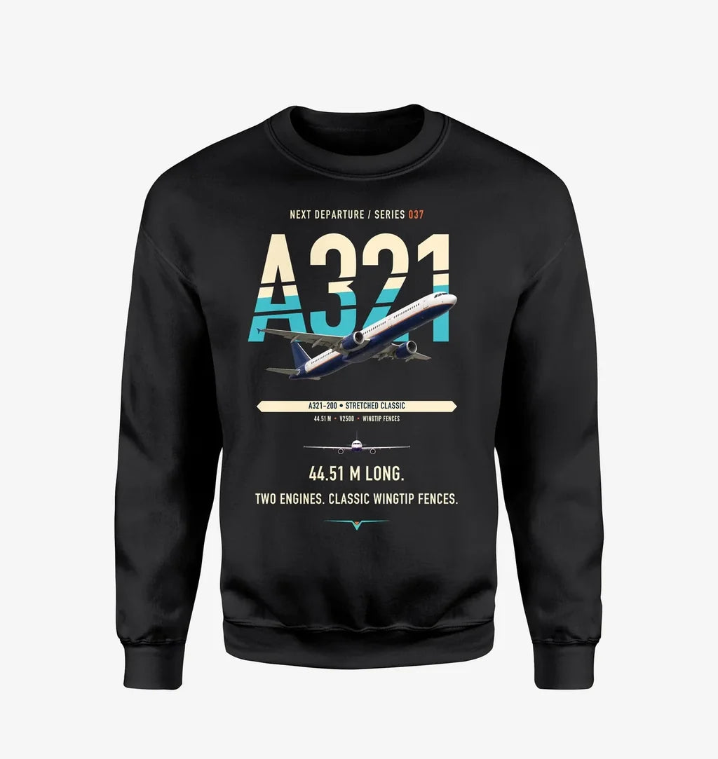 Airbus A321 design on black sweatshirt