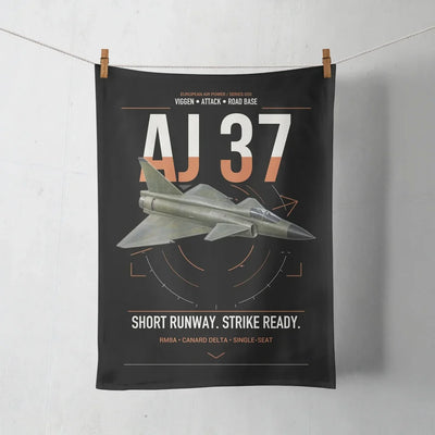 Saab AJ 37 Viggen design on black towel