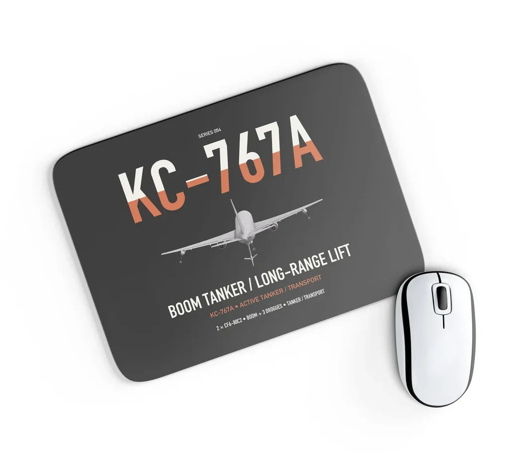Boeing KC-767A design on black rectangle mouse pad