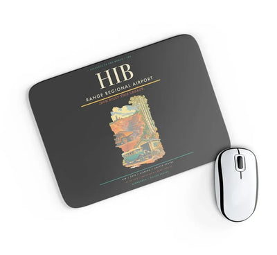 Range Regional Airport (HIB) design on black rectangle mouse pad