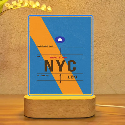 NYC - New York Luggage Tag aviation art night lamp in premium acrylic with LED.