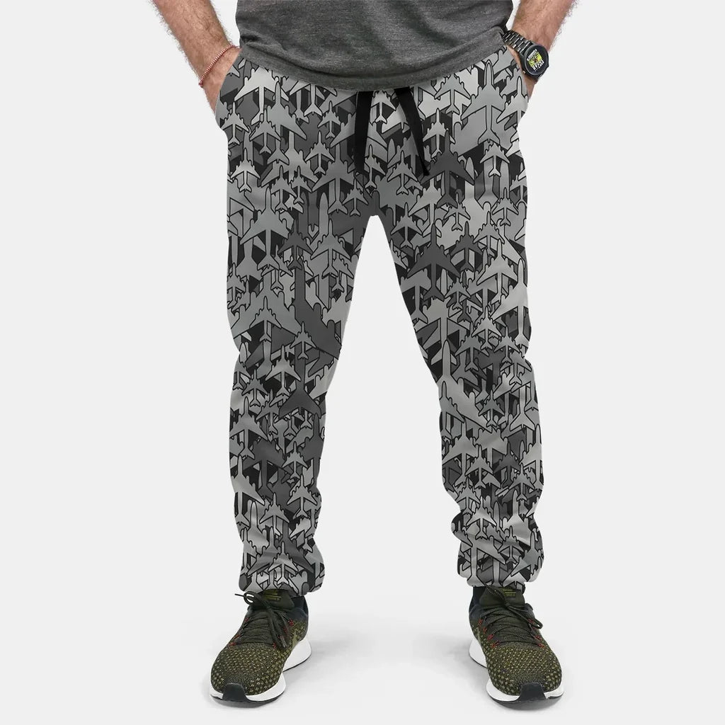 Dark Coloured Airplanes aviation design on soft cotton blend 3D-printed sweatpants.