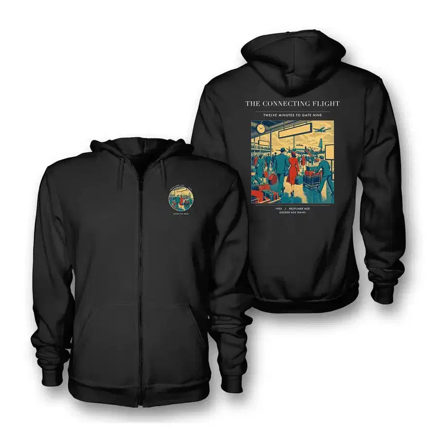 VINTAGE G4088 - The Connecting Flight - Premium Zipped Hoodie design on black