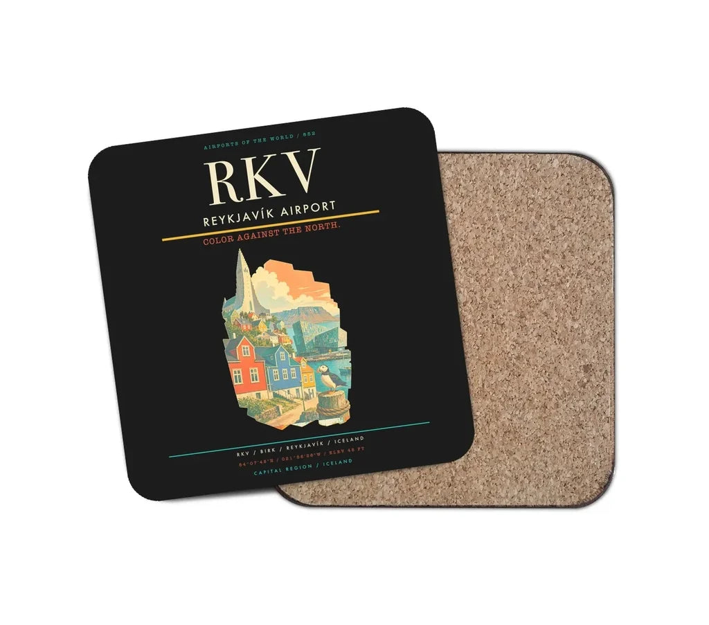 Reykjavík Airport (RKV) design on black 1 piece coaster