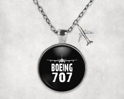 Boeing 707 & Plane aviation-themed necklace, polished stainless steel.