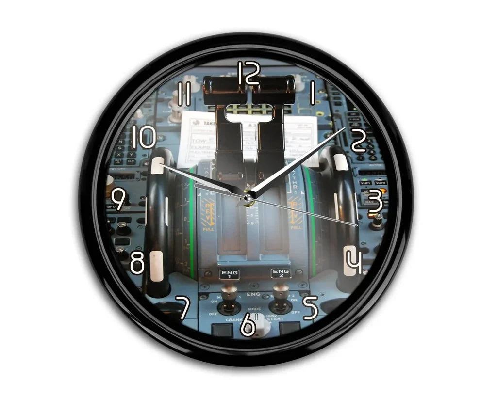 Airbus A320 Cockpit aviation themed wall clock, premium wood and metal.