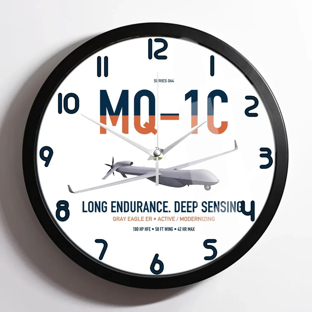 MQ-1C Gray Eagle ER design on white framed wall clock