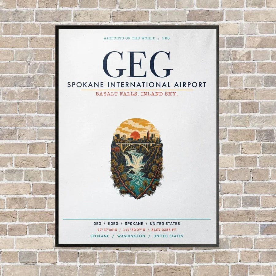 Spokane International Airport GEG vertical canvas print - framed - white background