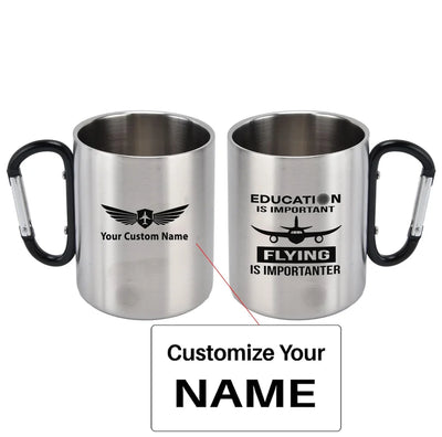 Flying is Importanter aviation design on outdoor mug, durable insulated construction.