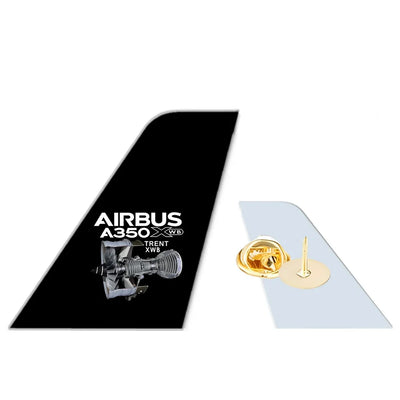 Airbus A350 & Trent Wxb Engine aviation design tail-shape badge pin in polished alloy.