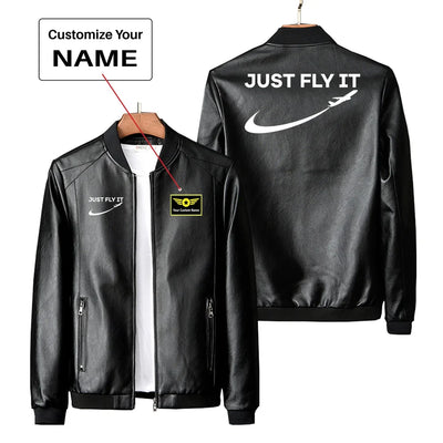 Just Fly It 2 PU aviation design printed on genuine leather with quilted lining leather jacket.
