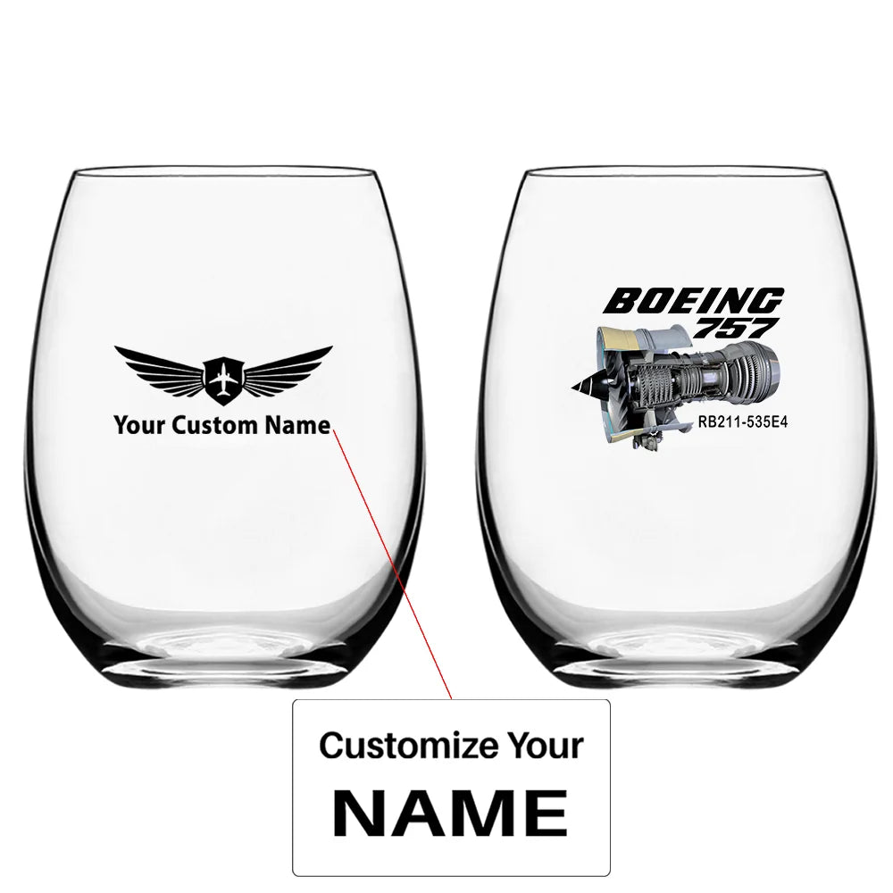 Boeing 757 & Rolls Royce Engine (RB211) Water & Drink aviation design on water glass, crystal-clear premium glassware.