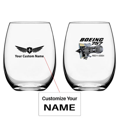 Boeing 757 & Rolls Royce Engine (RB211) Water & Drink aviation design on water glass, crystal-clear premium glassware.