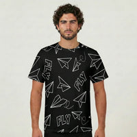 Thumbnail for Paper Airplane & Fly Black aviation design printed on soft cotton 3D-print T-shirt.