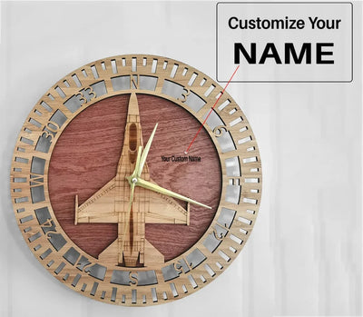 F-16 Fighting Falcon aviation design on premium wood wooden wall clock.