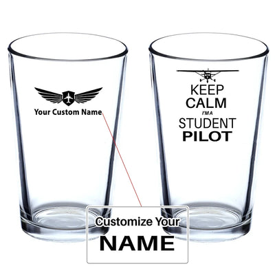 Student Pilot Beer & aviation design on beer water glass, versatile drinkware.