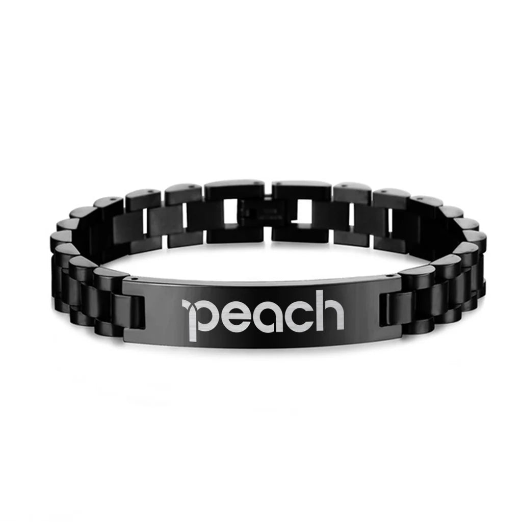 Peach Airlines aviation-themed chain bracelet, polished stainless steel.