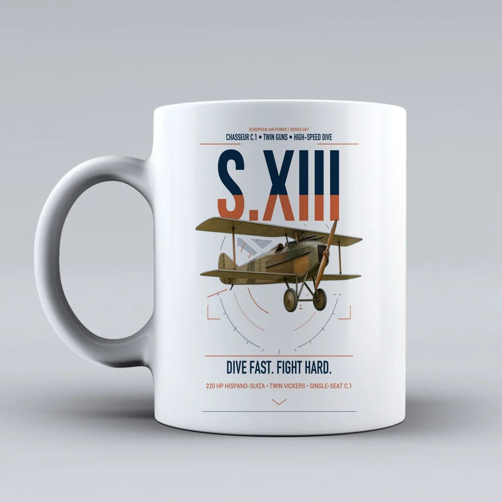 SPAD S.XIII C.1 design on white ceramic mug, double-side print