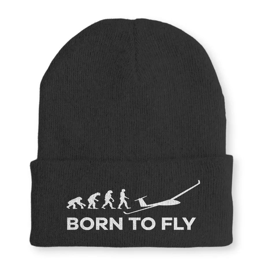 Born To Fly Glider Embroidered aviation embroidery on soft knit fabric beanie.