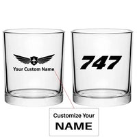 Thumbnail for Boeing 747 Flat Text aviation design on whiskey glass, special-edition crystal cut.