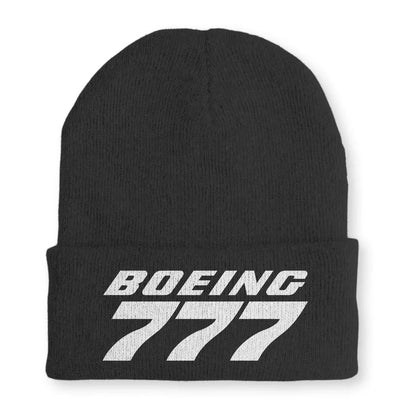 Boeing 777 & Text Embroidered aviation embroidery on soft knit fabric beanie.